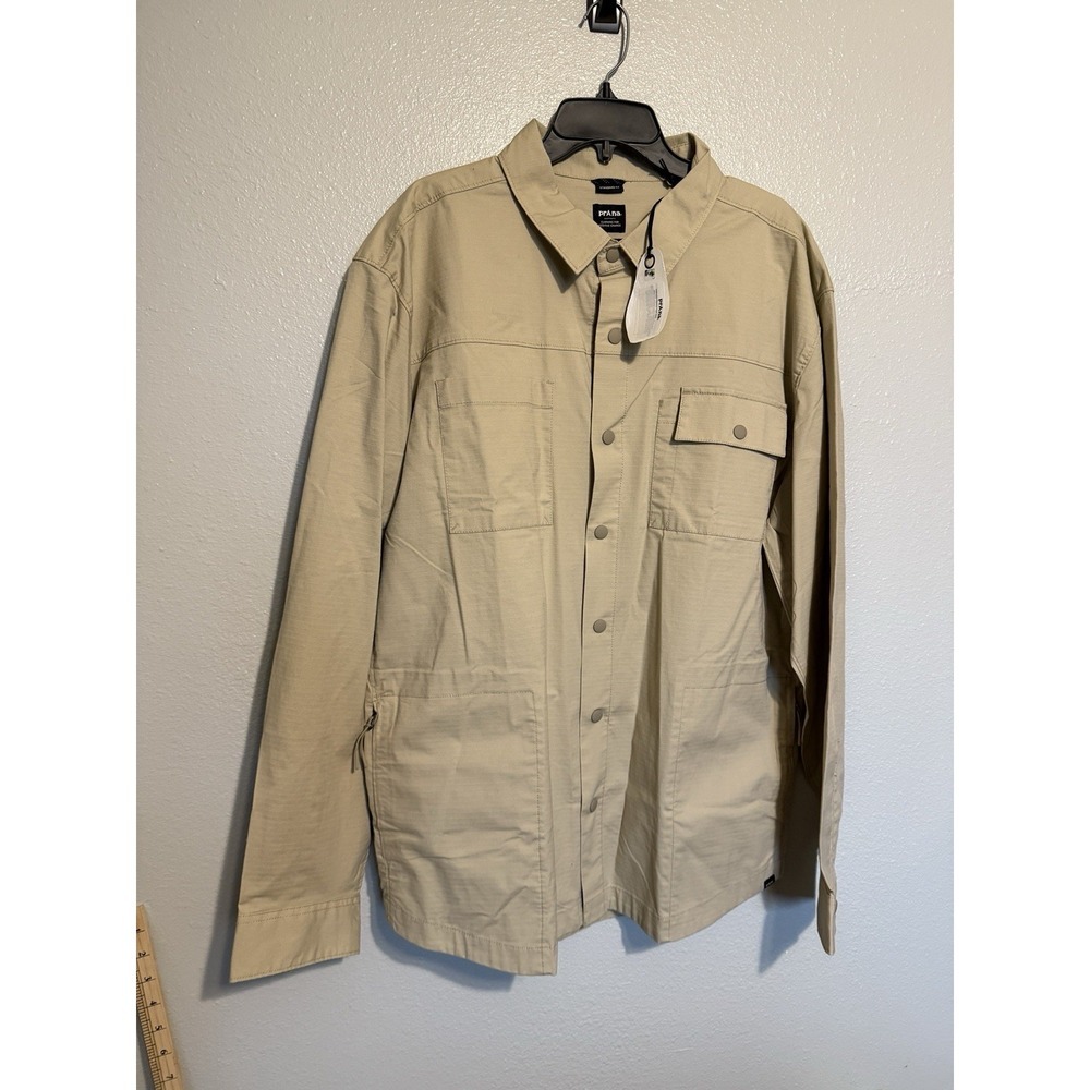 Prana NWT men's Palisades ripstop long sleeve snap tan field shirt size XL